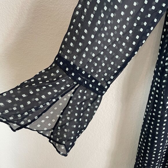 NEW Theory Womens 8 Scarf Dress 100% Silk Deep Navy Multi Square Print Chiffon - Picture 12 of 12